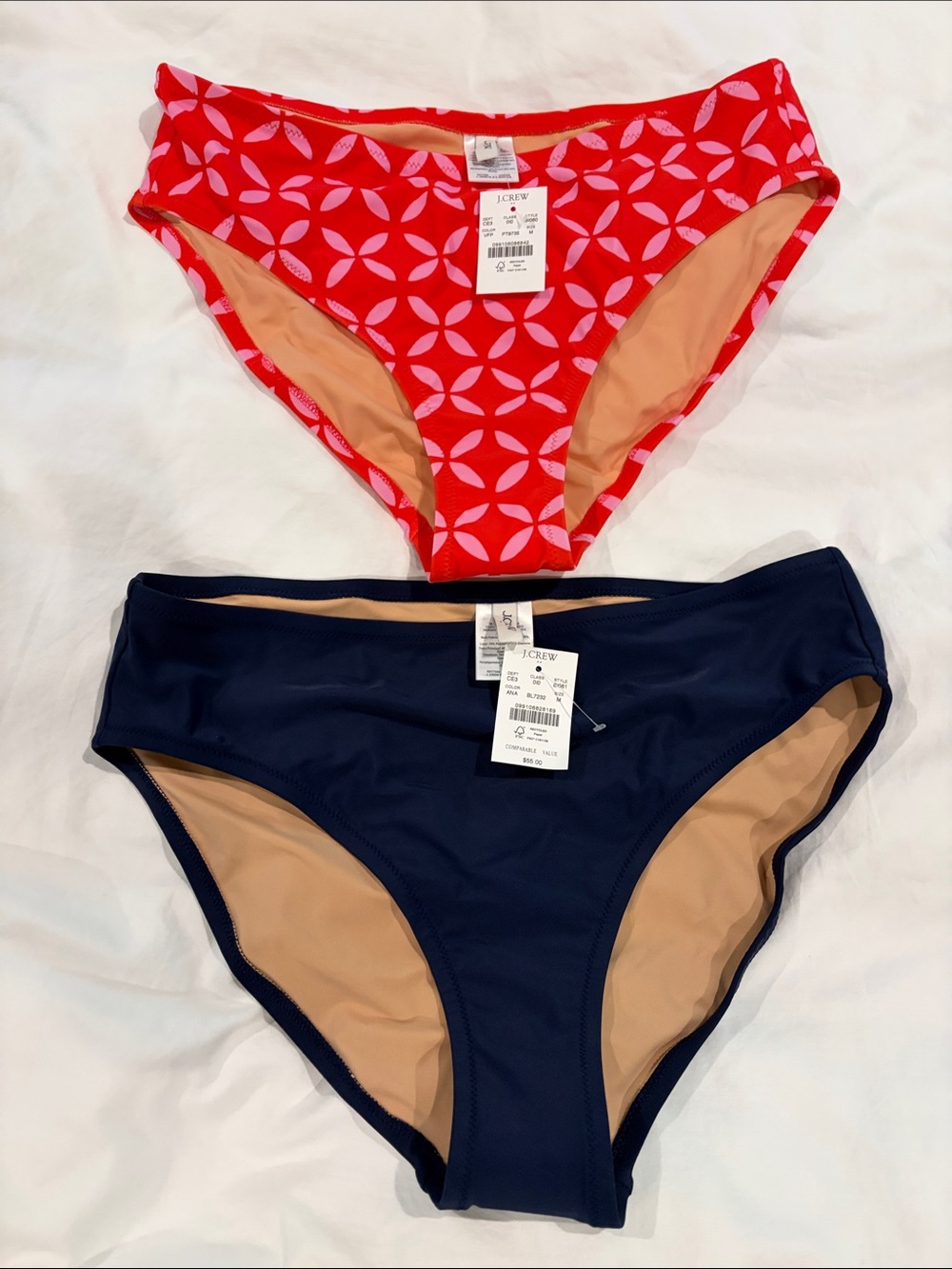 J. Crew Red & Navy Classic Bikini Bottoms (Pair)